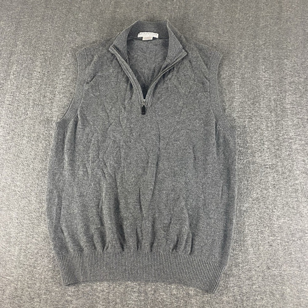 Martin 100% Cashmere Sweater Vest Mens XL Gray 1/4 Zip Italian Knit